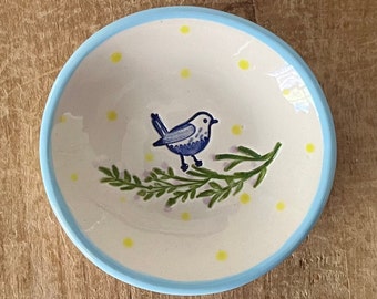 Little Bird Dish, Bird on a Branch, Handmade Pottery, Bird Ring Dish, Nature Inspired, Garden Inspired, Condiment Dish, Best Friend Gift