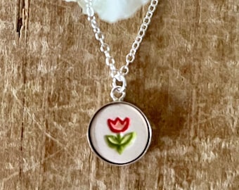 Sterling Silver Tulip Necklace, Dainty Tulip Necklace, Handmade Ceramic Necklace, Tulip Necklace