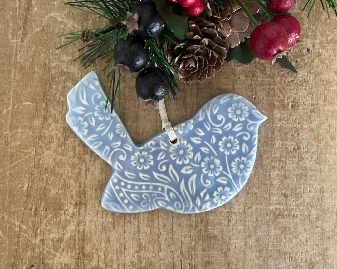 Floral Bird Ornament Handmade Ceramics Handmade Ornament Etsy