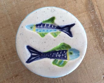 Handmade Ceramic Fish Knob: Beach House Cabinet Hardware