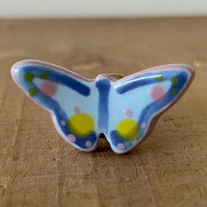 Special Order for Lisa, Set of 8 Handmade Ceramic Butterfly Knobs: Light Blue Polka Dot Drawer Pulls