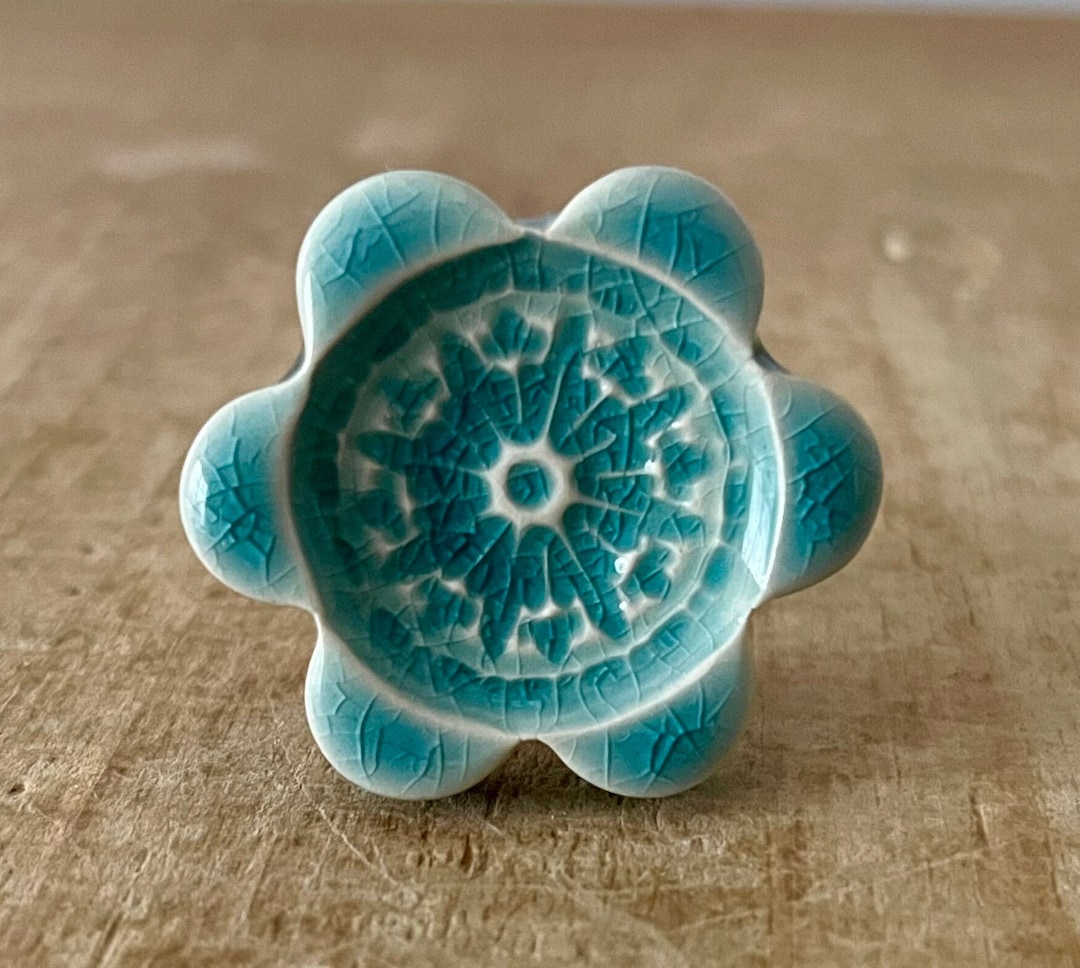 Turquoise Flower Knob, Handmade Knob, Furniture Knob, Drawer Pull