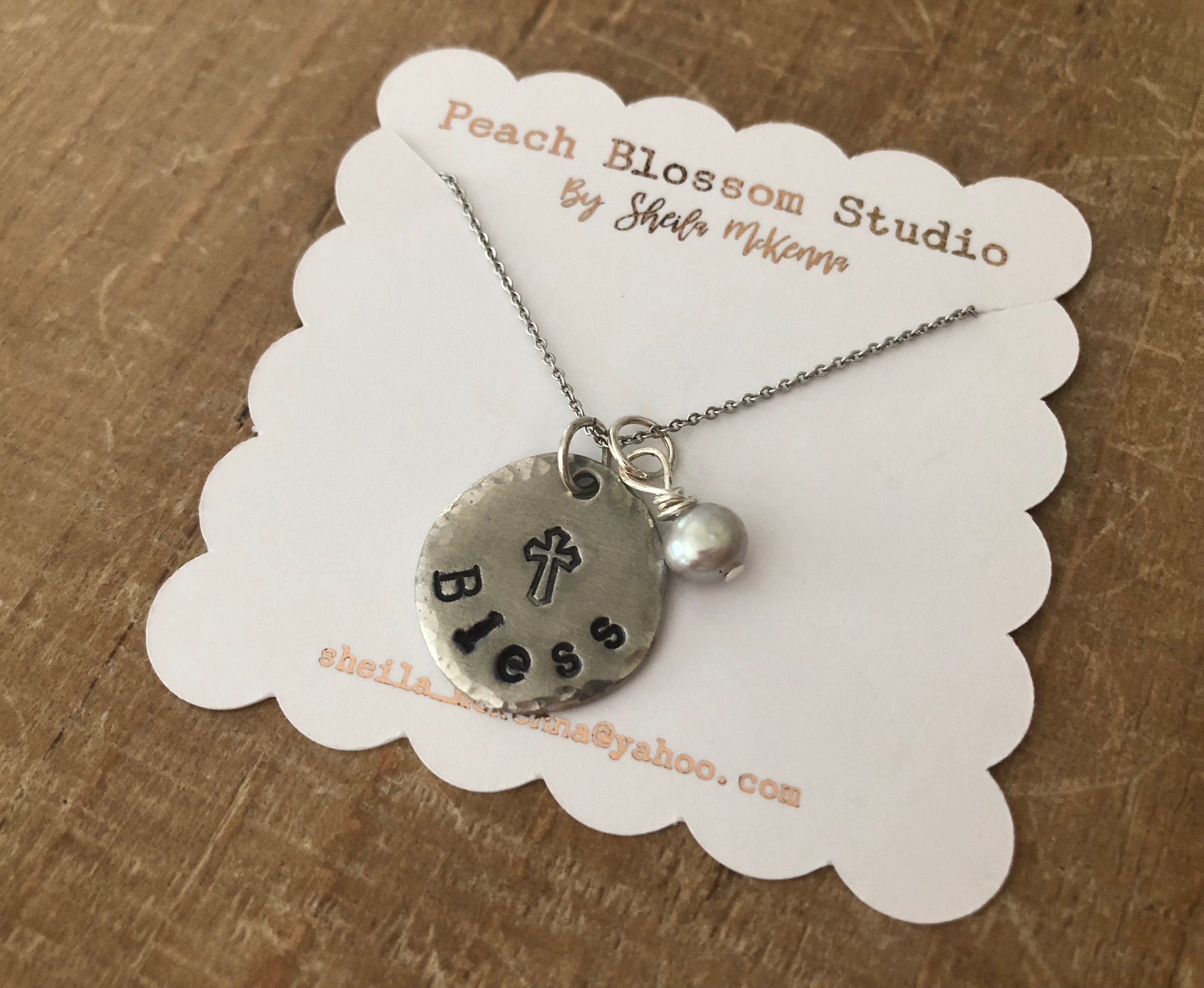 BLESS Necklace Cross Necklace Hand Stamped Religious Gift Etsy