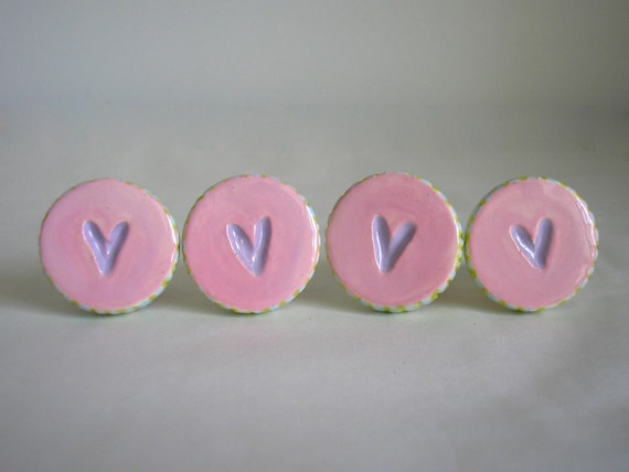 Pink Heart Knobs Drawer Pulls Ceramic Knobs Little Girl Etsy