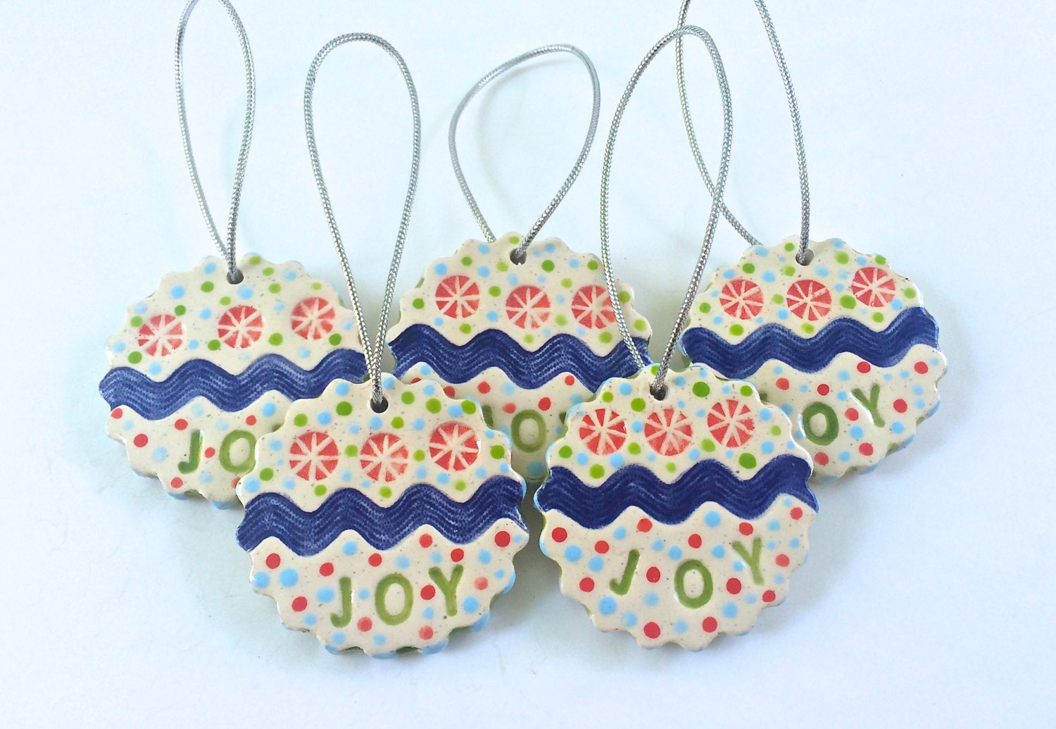 Handmade Ceramic Christmas Ornaments JOY Ornaments Set of Etsy