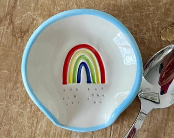 Rainbow Teaspoon Rest, Coffee Spoon Rest, Rainbow Spoon Rest, Handmade Spoon Rest,  Rainbow Dish