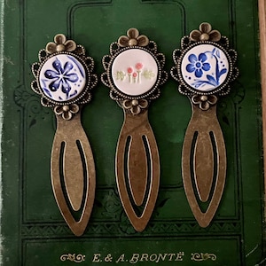 Vintage Inspired Ceramic and Antique Brass Book Marks, Floral Bookmarks, Gift For A Reader, Teacher Gift, Handmade Bookmarks