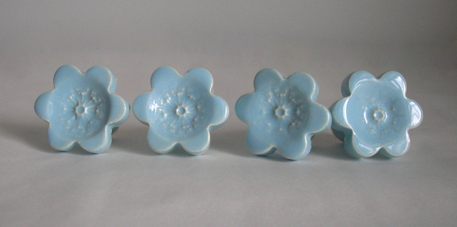 Robins Egg Blue Light Blue Knobs Blue Flower Knobs Etsy
