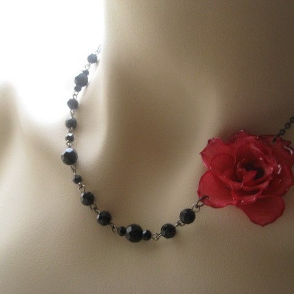 Maroon and back faceted beads necklace - Unique handmade Jewelry