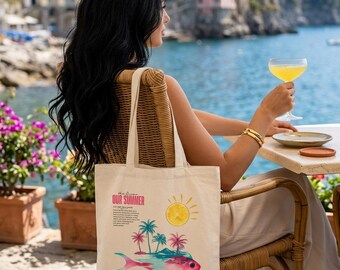 Her Ocean Our Summer Canvas Tote Bag – Whimsical Fish Watercolor Art Purse