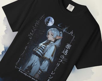 T-shirt animé vintage Frieren the Slayer, couleurs confort minimalistes 1717