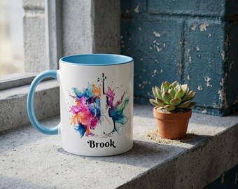 Watercolor Cello Mug, Artistic Music Lover Coffee Cup for Cellist
