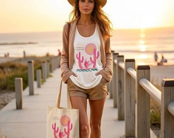 Manifesting Golden Days Tote Bag | Retro 1984 Desert Cactus Affirmation Purse
