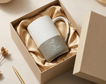 Engraved Speckled Ceramic Mug Custom Business Logo Initial Mug