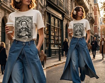 Edgar Allan Poe Illustration T-shirt | Bookish Halloween Tee | Dark Academia Humor