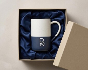 Personalized Engraved Speckled Ceramic Mug - Custom Initial & Business Logo - 13oz, Natural Stoneware Look