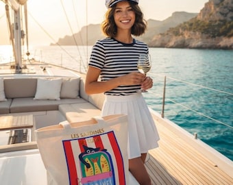 Les Sardines Tote Bag | Vintage Coastal Art, Mediterranean Illustration