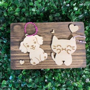 Wooden Dog & Cat Animal Tags, Rustic Wooden Gift Tags, Party Favors, Engraved Dog Charm, Wooden Cat Classroom Treat, Kids&#39; Parties Ornaments