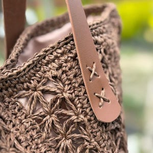 Lined Crochet Raffia Tote Bag – Natural Summer Brown Mesh Handbag, Handcrafted Straw Design Purse