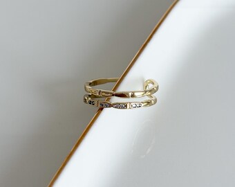 Adjustable Gold Double Band Ring, Dainty Stacking Ring