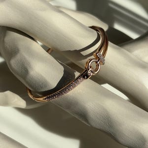 Hinge Bangle Bracelet, Cuff Bangle Bracelet with Zircon Stones, Stylish Bracelet, Simple Stackable Gold, Statement Jewelry, Gift for Her