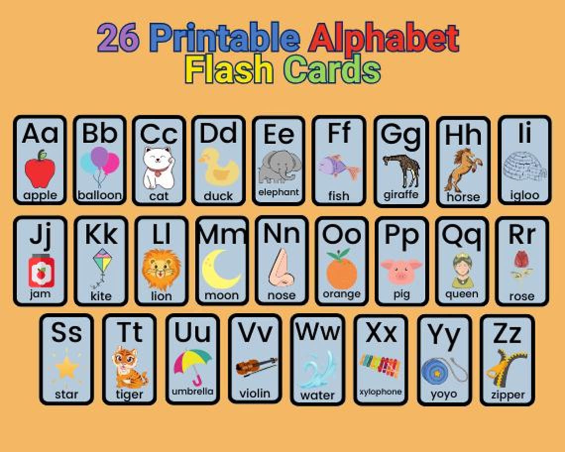 ABC Flash Cards for Kids Printable Alphabet Flashcards Toddler Gift ABC Flash Cards for Kids Printable Alphabet Flashcards Toddler Gift