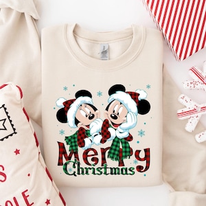 Minnie Mickey Merry Christmas Sweatshirt, Christmas Mickey And Minnie Plaid Sweatshirt, Disney Christmas Sweatshirt, Christmas Family Sweat