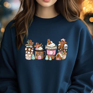 Gingerbread Christmas Coffee Shirt, Christmas coffee Sweatshirt, women Holiday sweater, Xmas Tee, Latte drink Crewneck, Coffee Lover gift