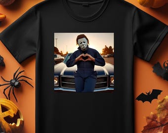 Michael Meyers Halloween Graphic T-shirt, Michael Meyers Heart Hands T-shirt, Funny Halloween Shirt, Horror Character Shirt, Halloween Gifts