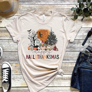 Happy Hallothanksmas Shirt, Happy Halloween Thanksgiving Christmas Shirt, Holiday Season Shirt, Fall Shirt, Autumn Tee, Funny Halloween Gift