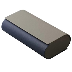 May include: A grey and blue rectangular glasses case with a soft, textured finish.