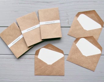 Lot de 10 mini enveloppes en papier kraft brun 7 cm x 10,5 cm / Carte vierge aquarelle 6,5 cm x 9 cm / Papier à lettres