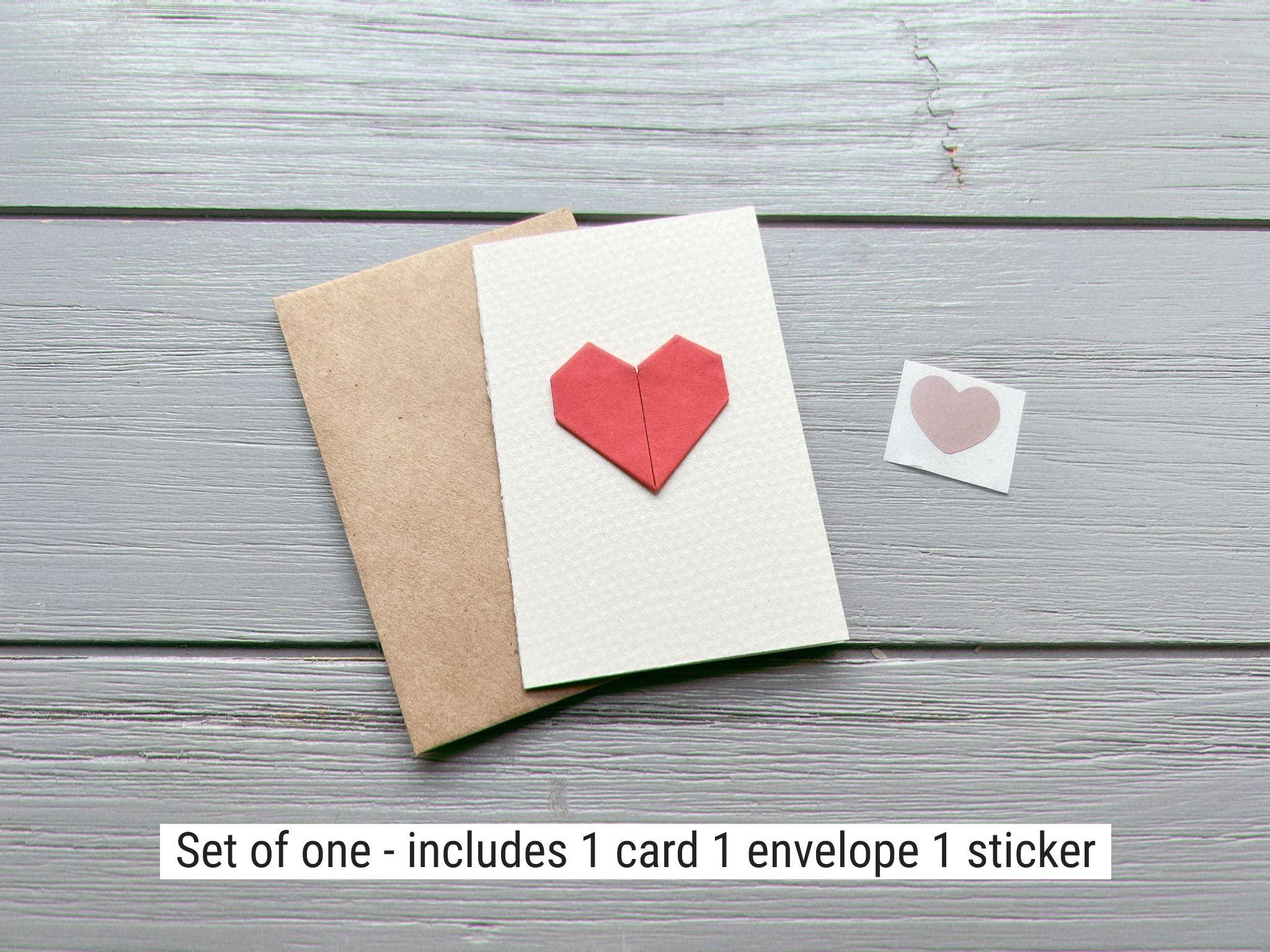 Red Heart Note Card Handmade Origami Red Heart Mini Love Notecard / Mini Kraft Paper ...