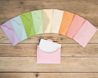 A Set of 10 Assorted Pastel colour Mini Envelopes 5.2cm x 7.9cm / Watercolour painting Blank Card 4.5cm x 7.2cm / floral sticker