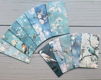 Set di 12 mini buste con motivi assortiti / 7 cm x 12 cm / Buste fatte a mano con tema uccellino classico vintage / Scrapbooking / Idea regalo