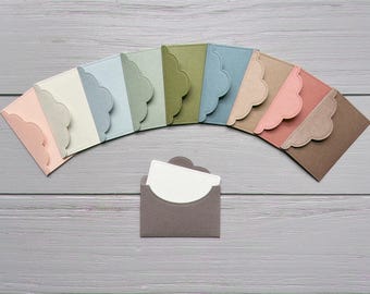 A Set of 10 Assorted-colour Mini Envelopes 5.2cm x 7.9cm / Watercolour painting Blank Card 4.5cm x 7.2cm / tiny heart shaped sticker