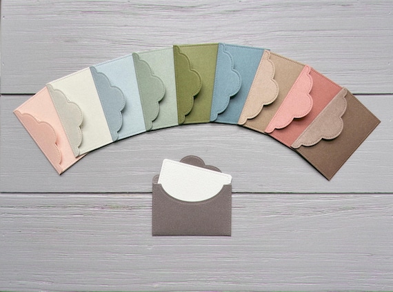 A Set of 10 Assorted-colour Mini Envelopes 5.2cm x 7.9cm / Watercolour painting Blank Card 4.5cm x 7.2cm / tiny heart shaped sticker