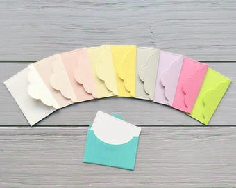 A Set of 10 Assorted-colour Mini Envelopes 5.2cm x 7.9cm / Watercolour painting Blank Card 4.5cm x 7.2cm / tiny heart shaped sticker