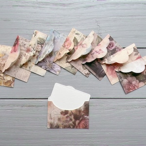 Juego de 10 mini sobres con estampado floral vintage surtido de 5,2 cm x 7,9 cm / Tarjeta en blanco con pintura de acuarela / Pegatina en forma de corazón