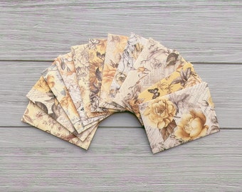 Set of 12 Assorted Pattern Mini Envelope / 8cm x 10.7cm / Vintage Yellow floral Themed handmade Envelope / Scrapbooking / Gift Idea