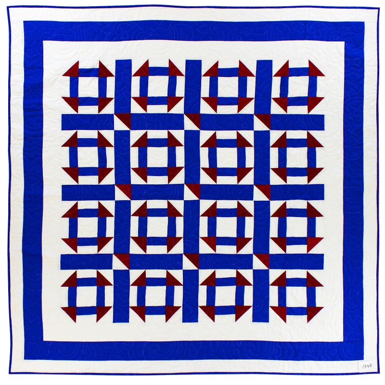 Patchwork Blue and White Churn Dash FINISHED QUILT Very Nice Traditional look