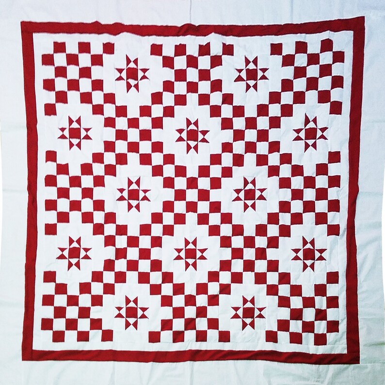 Patchwork Dark Red /& White Double Irish Chain Star QUILT TOP