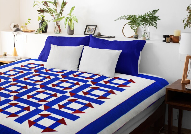 Patchwork Blue and White Churn Dash FINISHED QUILT Very Nice Traditional look