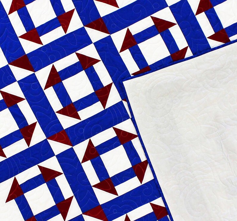 Patchwork Blue and White Churn Dash FINISHED QUILT Very Nice Traditional look