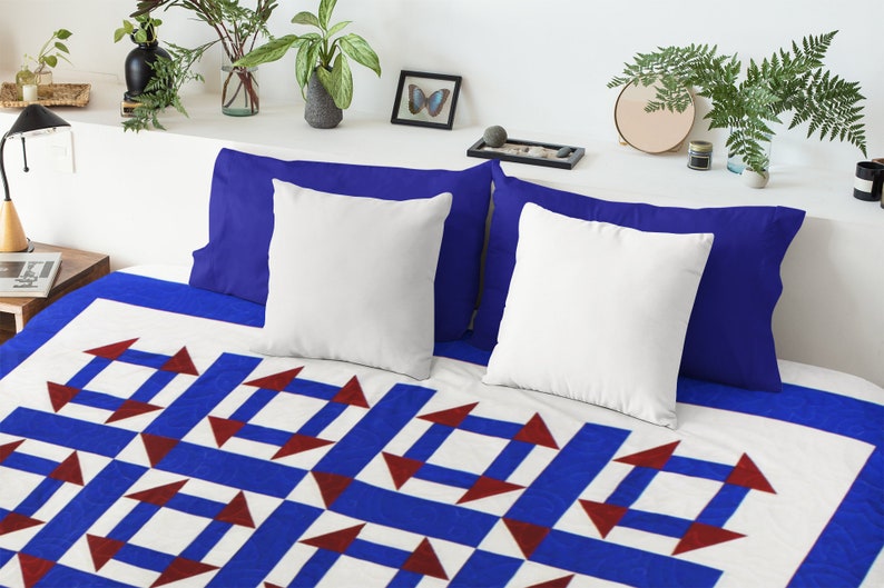 Patchwork Blue and White Churn Dash FINISHED QUILT Very Nice Traditional look