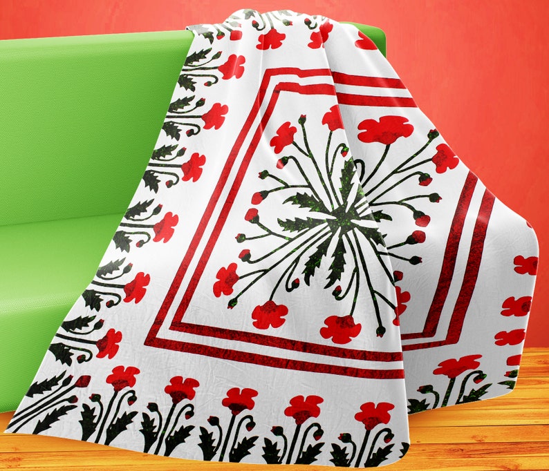 Unique Hand Applique Red Poppy Field Medallion QUILT TOP Poppy Borders