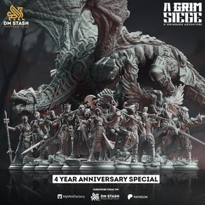 Set de démarrage DND 5e, + cartes de bataille, + feuilles de personnage, campagne A Grim Siege par DM Stash, échelle 28-38, figurines D&D, ensemble de figurines