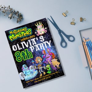 Invito di compleanno di My Singing Monsters, Compleanno ragazzo, Compleanno ragazza, Modello modificabile, Invito via e-mail, Download istantaneo, Mostri