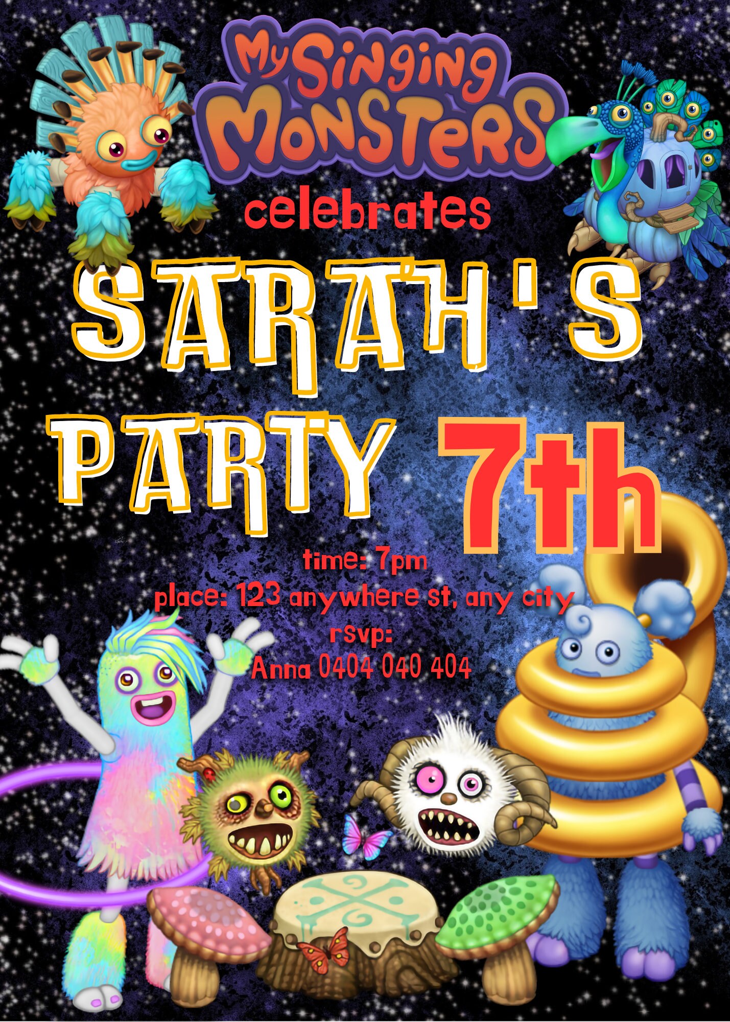My Singing Monsters Birthday Invite, Boy Birthday, Girl Birthday ...
