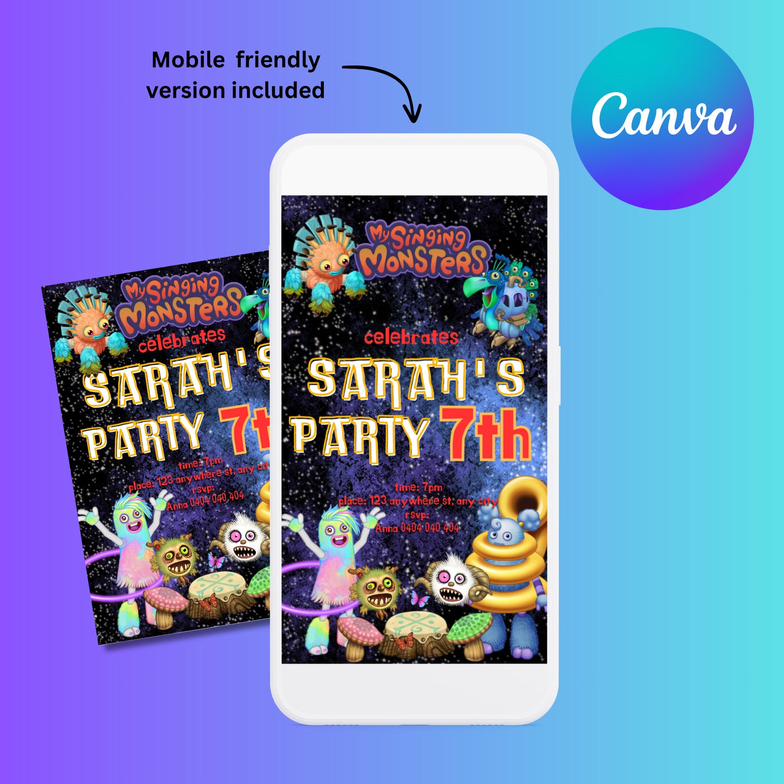 My Singing Monsters Birthday Invite, Boy Birthday, Girl Birthday ...